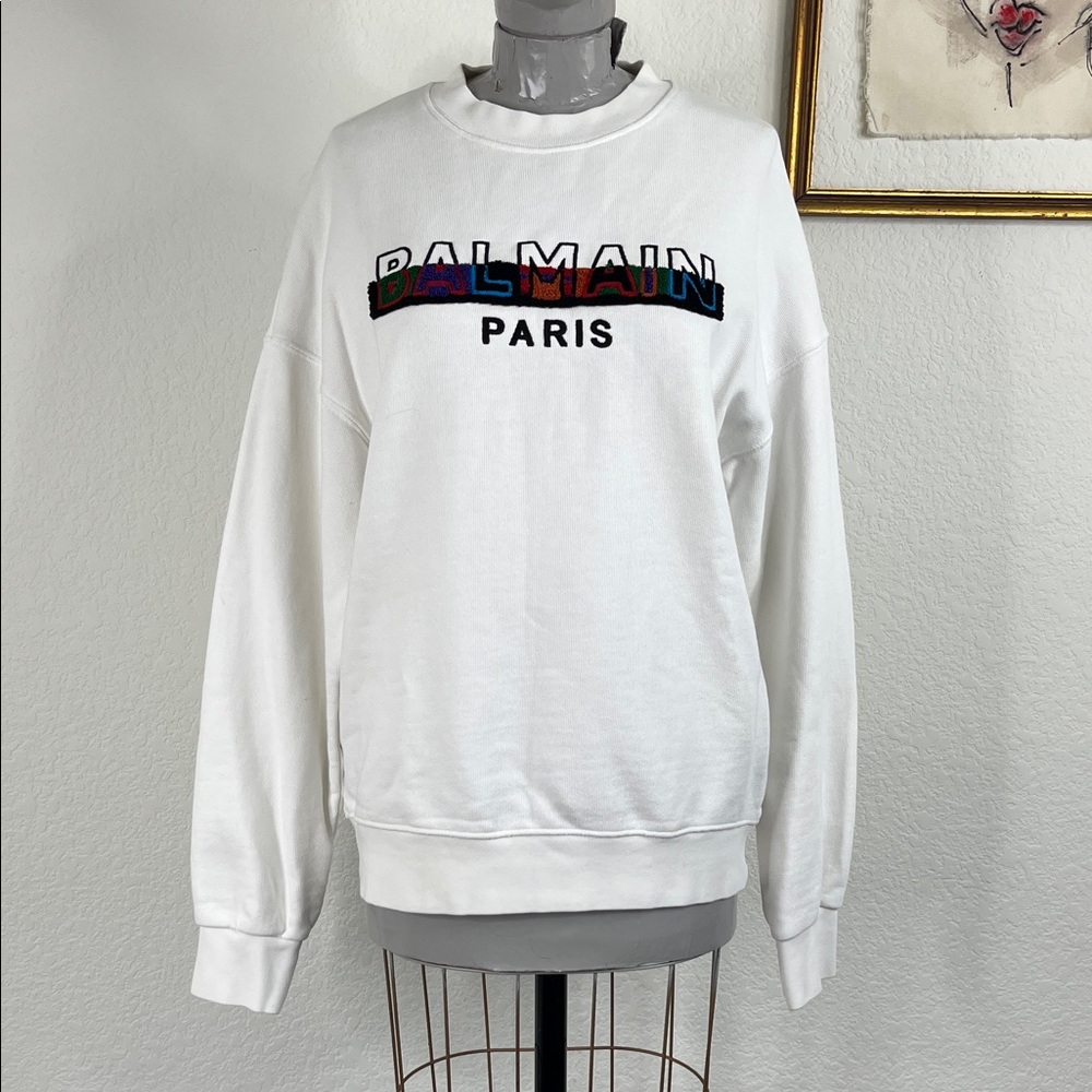 Designer Logo Detail Cotton Sweatshirt Multicolor Logo White Crewneck Sweater